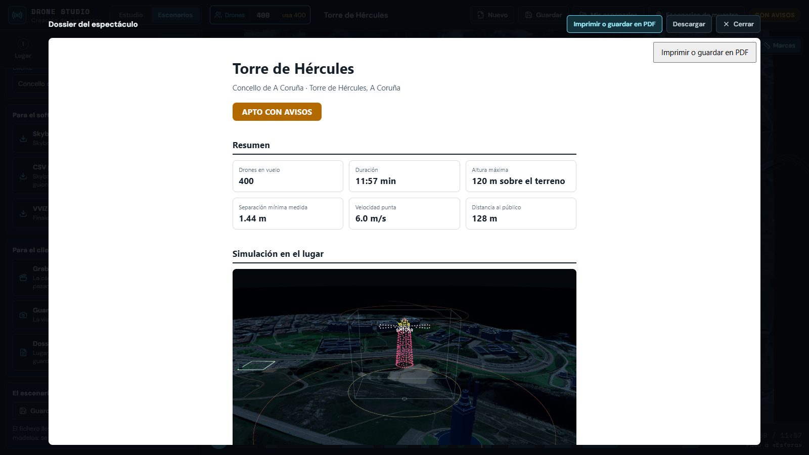Dosier del espectáculo listo para la solicitud de autorización